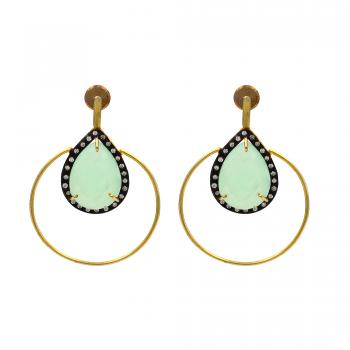 Aqua Calcite with CZ Stone Seated Two-Tone Plated Earring - Tranquil Beauty | Timeless Elegance